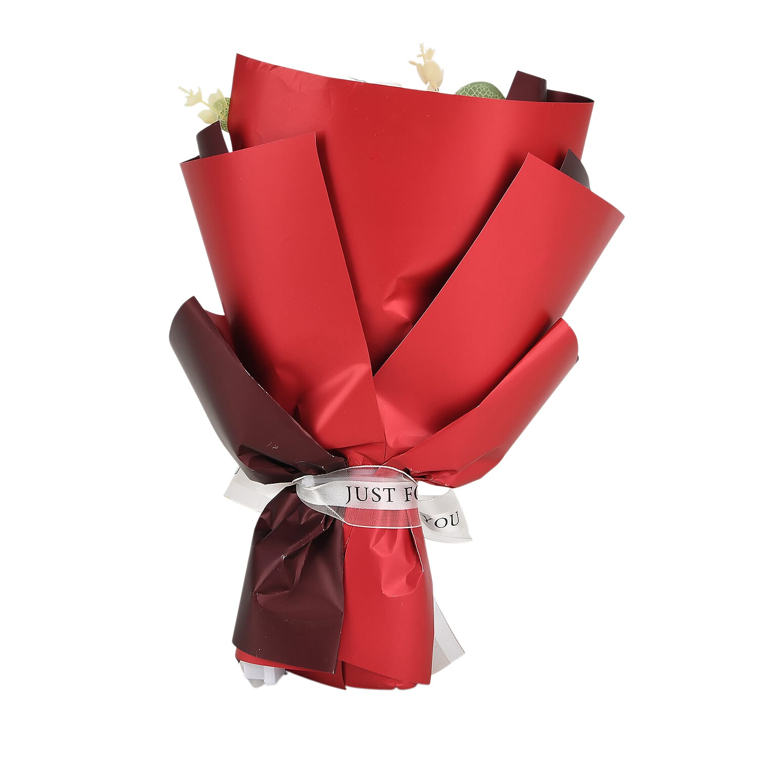 LIVMORE Handmade Knitted Flower Bouquet with 10 LED Lights (26cm) - Red