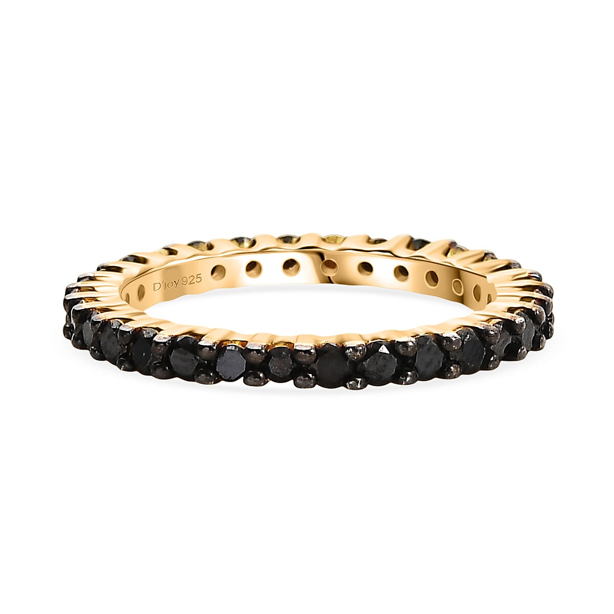 D'Joy Black Diamond Band Ring in 18K Vermeil Yellow Gold Plated Sterling Silver 1.11 Ct.
