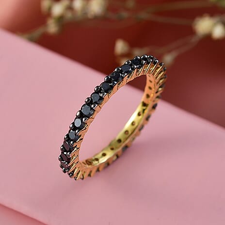 D'Joy Black Diamond Band Ring in 18K Vermeil Yellow Gold Plated Sterling Silver 1.11 Ct.
