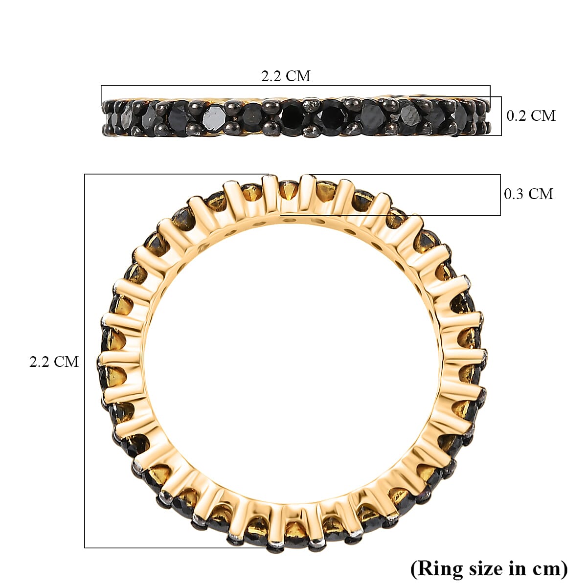 D'Joy Black Diamond Band Ring in 18K Vermeil Yellow Gold Plated Sterling Silver 1.11 Ct.
