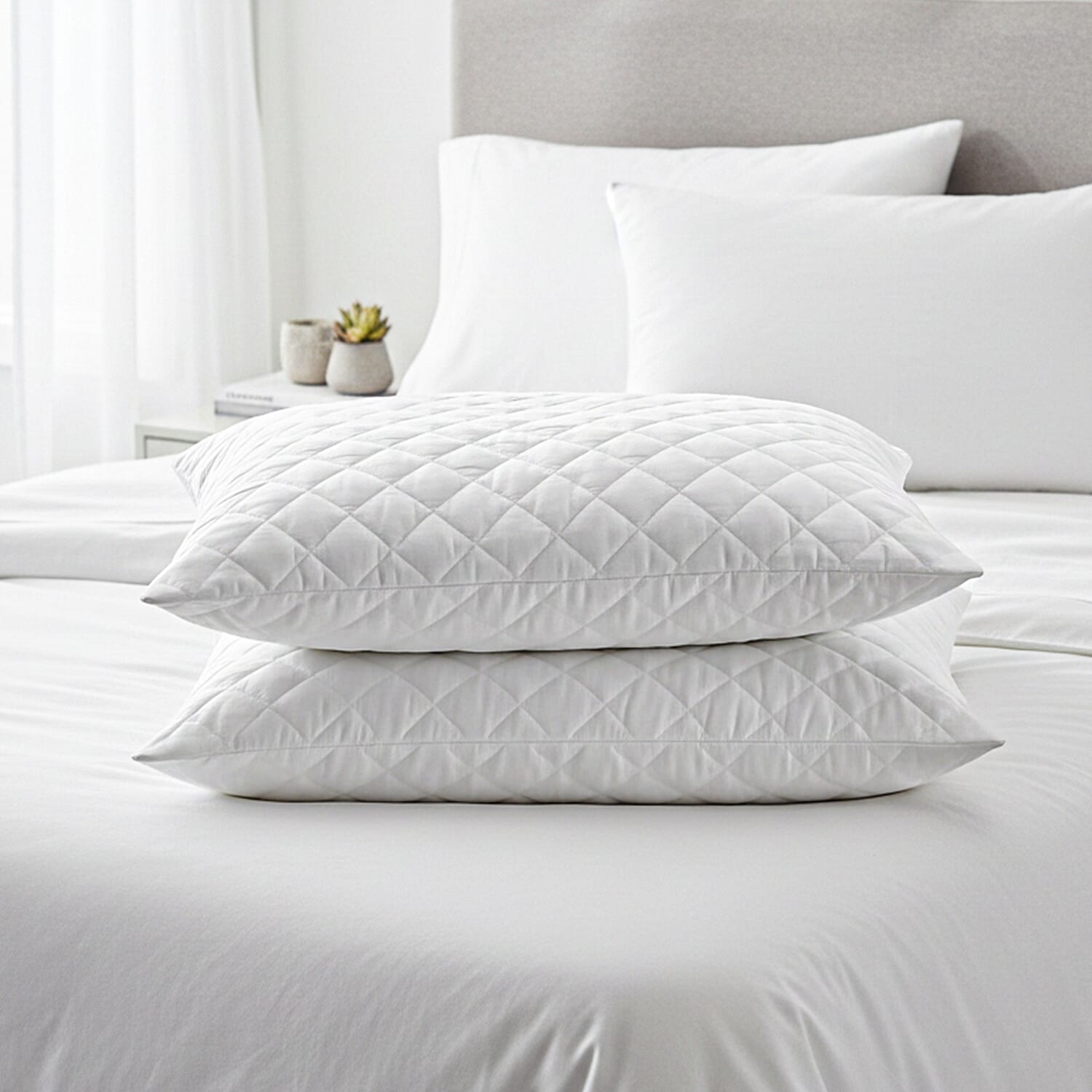 Livmore Pack of 2 Hotel Quality Quilted Pillows - White