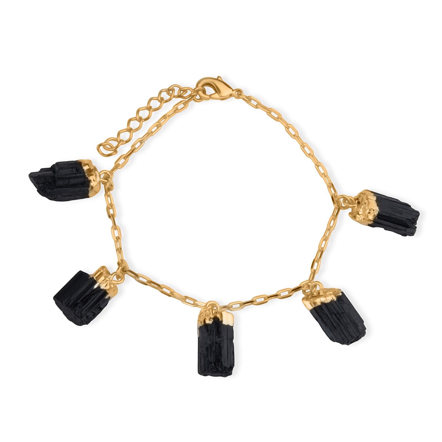 Black Tourmaline Rough Cut Bracelet (Size 7 - 1.5 Ext) in Yellow Gold Plated 20.00 Ct.