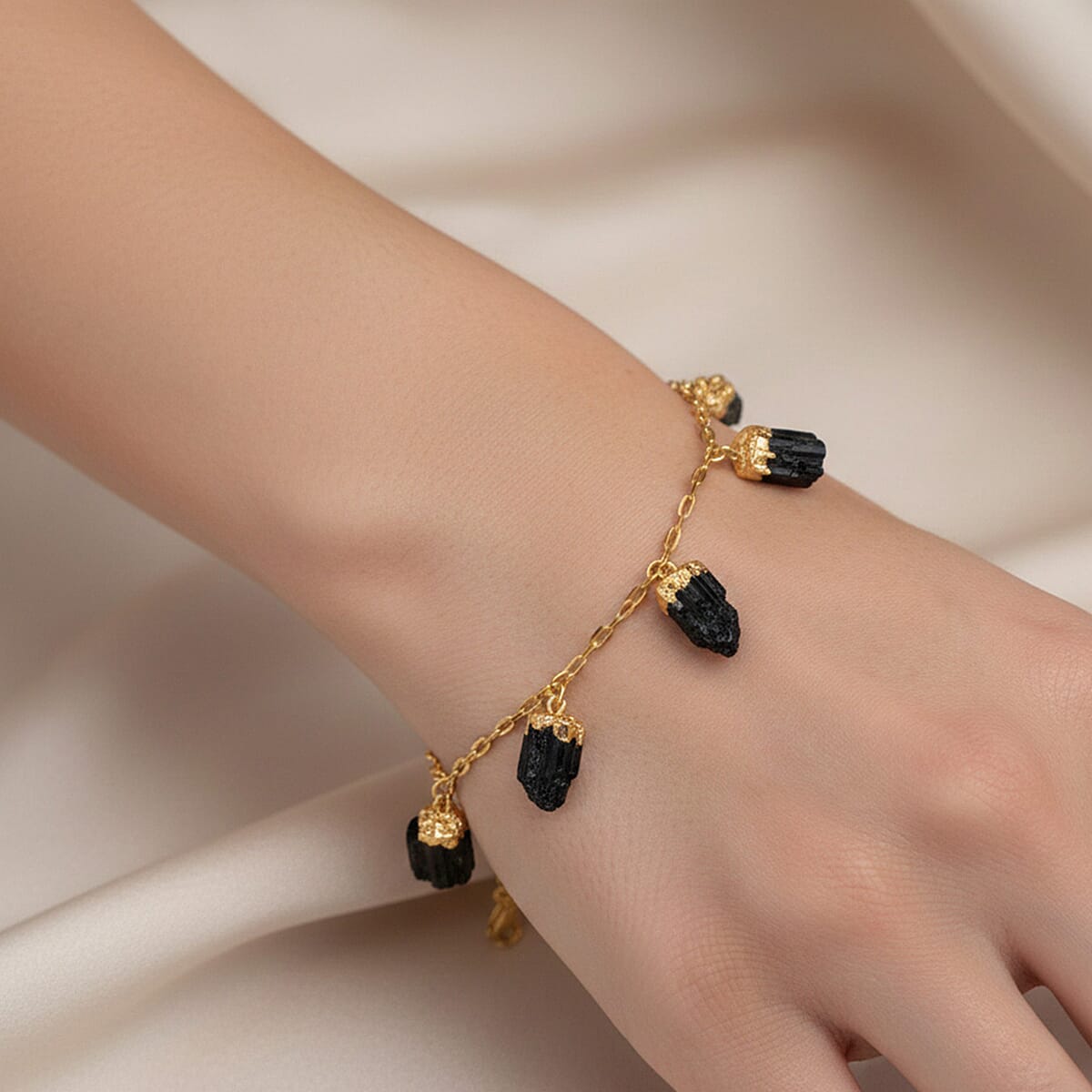 Black Tourmaline Rough Cut Bracelet (Size 7 - 1.5 Ext) in Yellow Gold Plated 20.00 Ct.