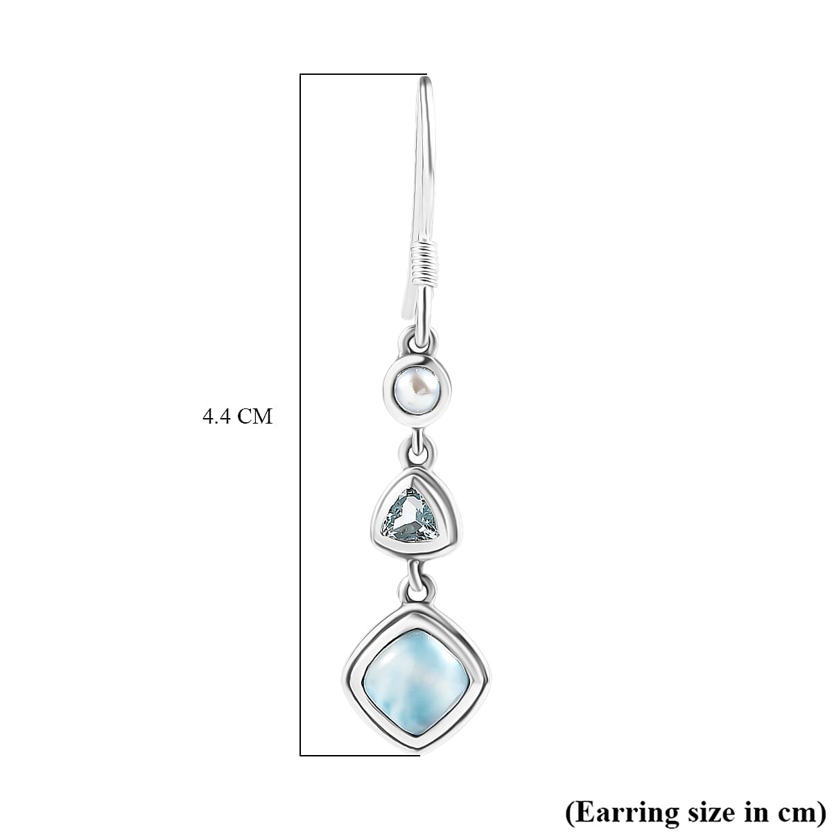 D'Joy Larimar, Skyblue Topaz & Fresh Water Pearl Dangling Earring with J Hook in Black Oxidised Sterling Silver 3.70 Ct.