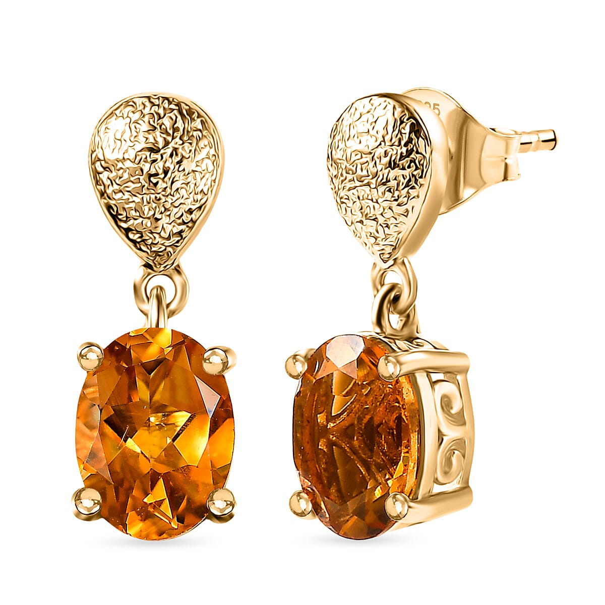 D'Joy Serra Gaucha Citrine Dangling Earring Sterling Silver 2.37 Ct.