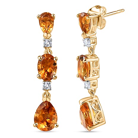 D'Joy Serra Gaucha Citrine & White Zircon Dangling Earring Sterling Silver 4.43 Ct.