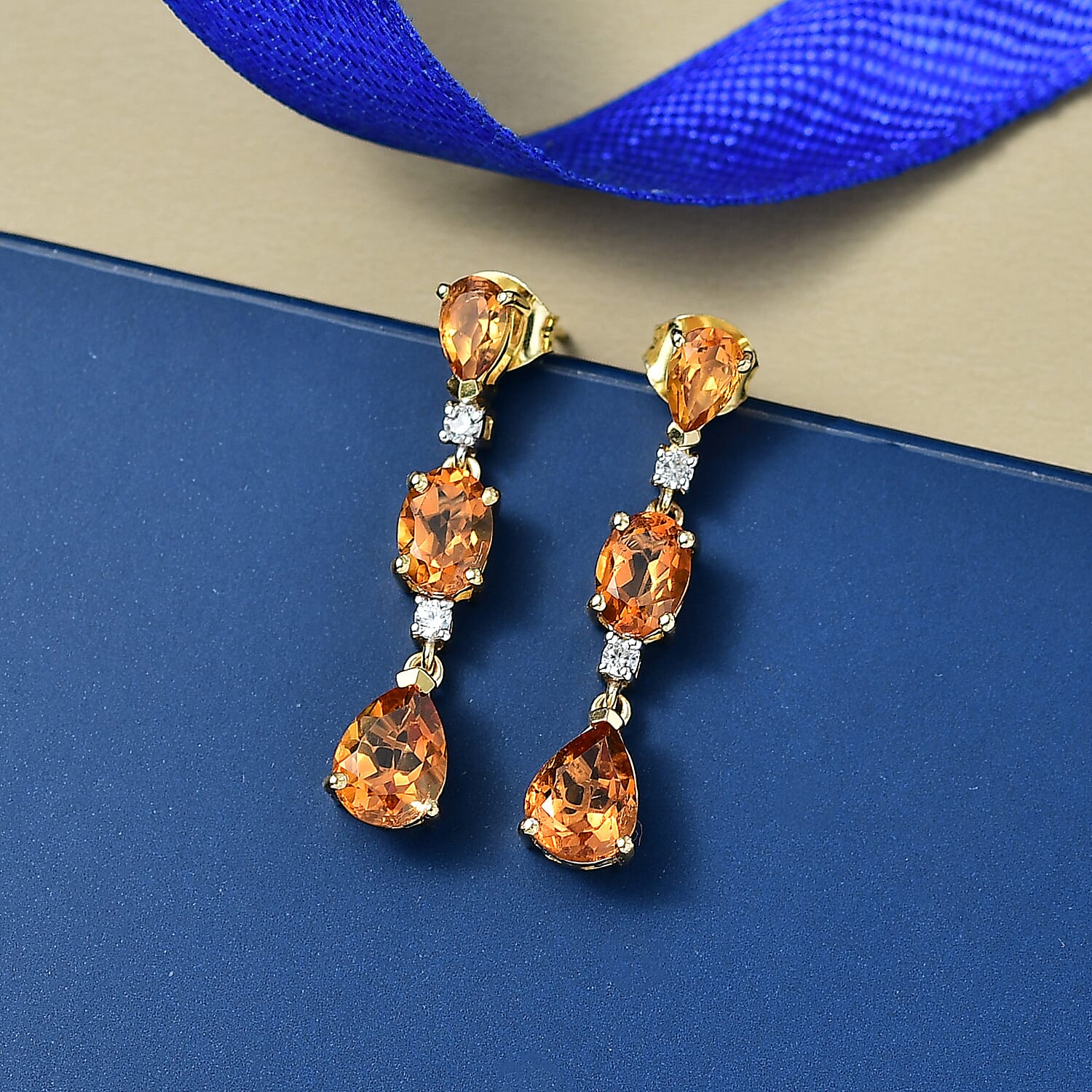 D'Joy Serra Gaucha Citrine & White Zircon Dangling Earring Sterling Silver 4.43 Ct.