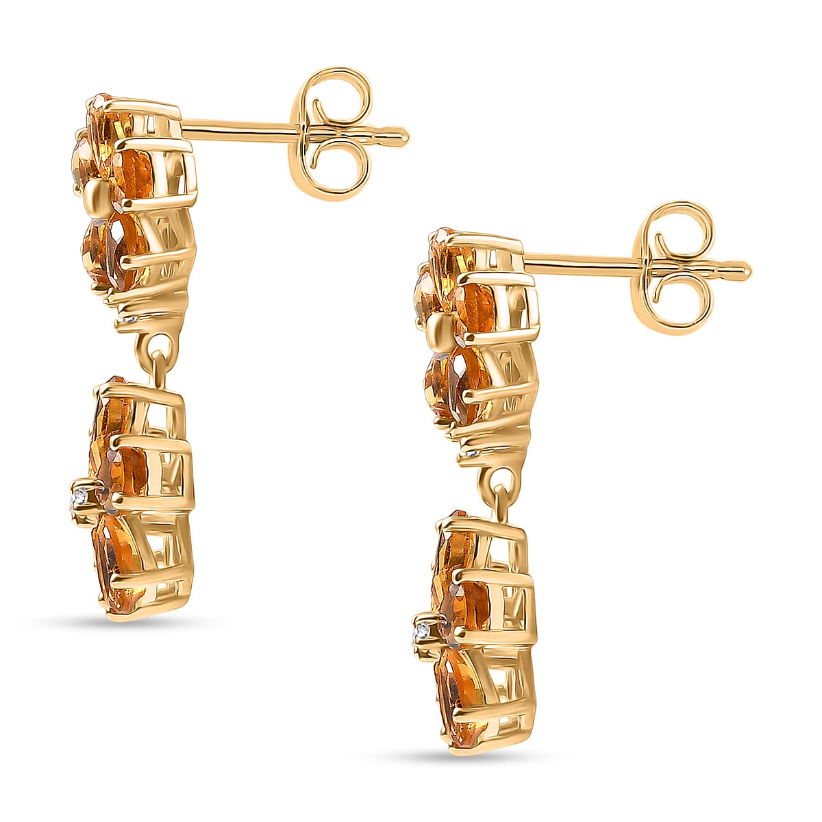 D'Joy Serra Gaucha Citrine & White Zircon Floral Earring with Push Back in Yellow Gold Plated Sterling Silver 3.68 Ct.