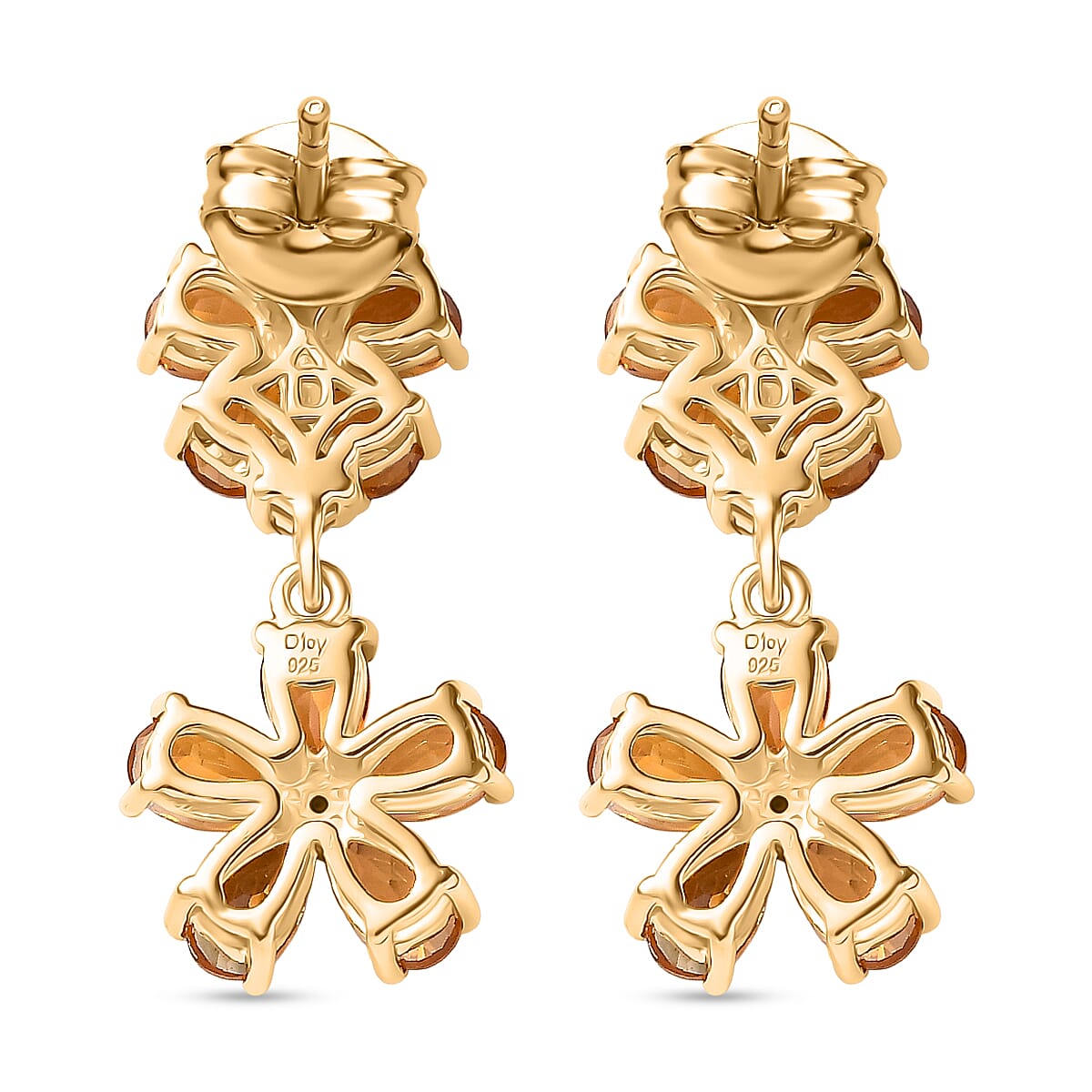 D'Joy Serra Gaucha Citrine & White Zircon Floral Earring with Push Back in Yellow Gold Plated Sterling Silver 3.68 Ct.