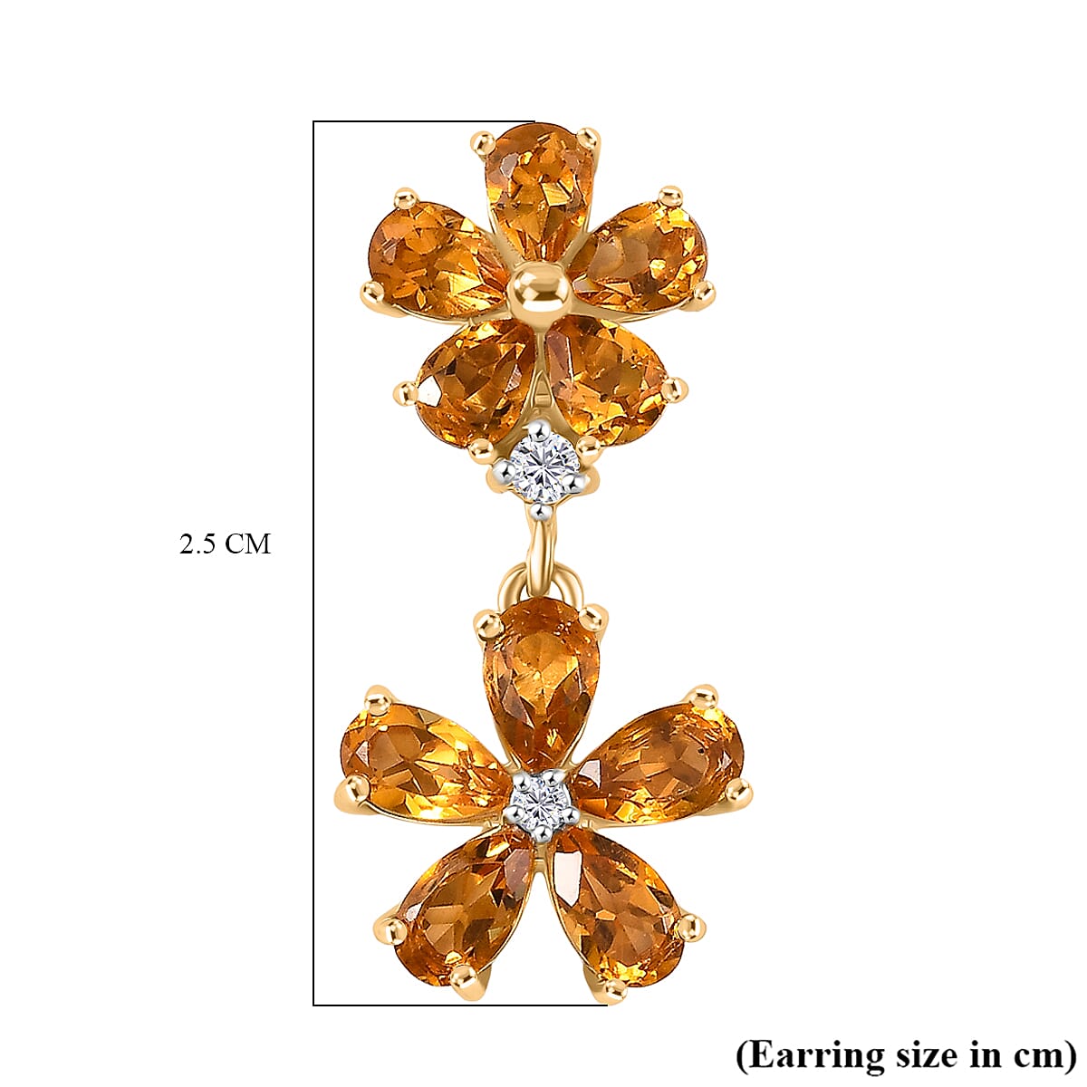 D'Joy Serra Gaucha Citrine & White Zircon Floral Earring with Push Back in Yellow Gold Plated Sterling Silver 3.68 Ct.