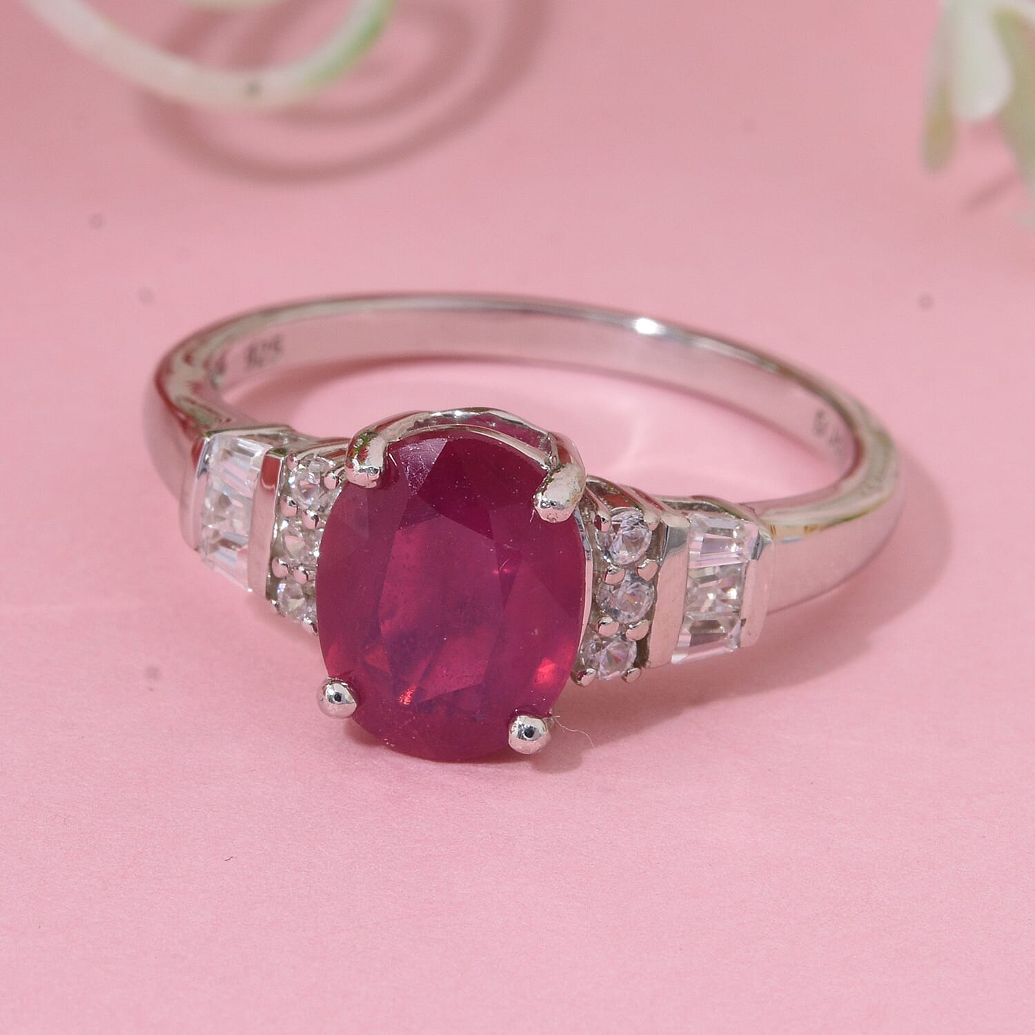 Super Find- Cabo Delgado AAA Ruby & White Zircon Ring in Rhodium Overlay Sterling Silver 2.88 Ct.