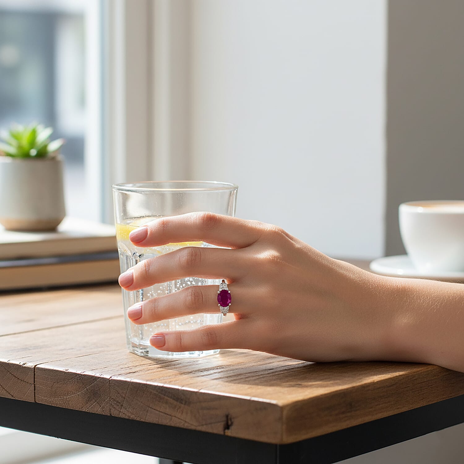 Super Find- Cabo Delgado AAA Ruby & White Zircon Ring in Rhodium Overlay Sterling Silver 2.88 Ct.
