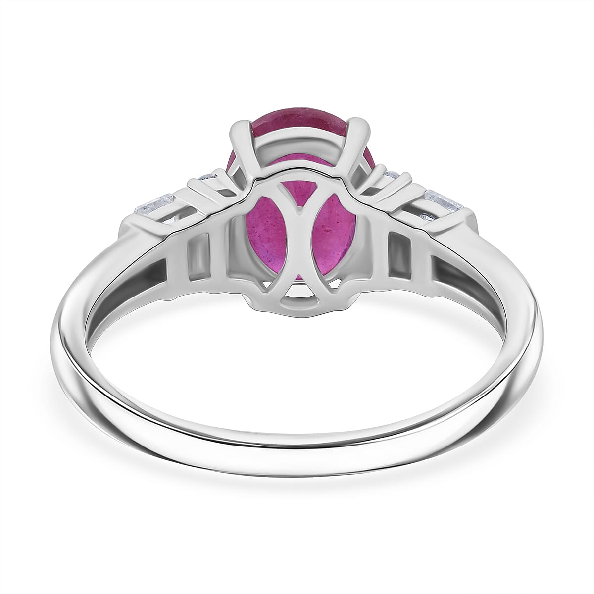 Super Find- Cabo Delgado AAA Ruby & White Zircon Ring in Rhodium Overlay Sterling Silver 2.88 Ct.