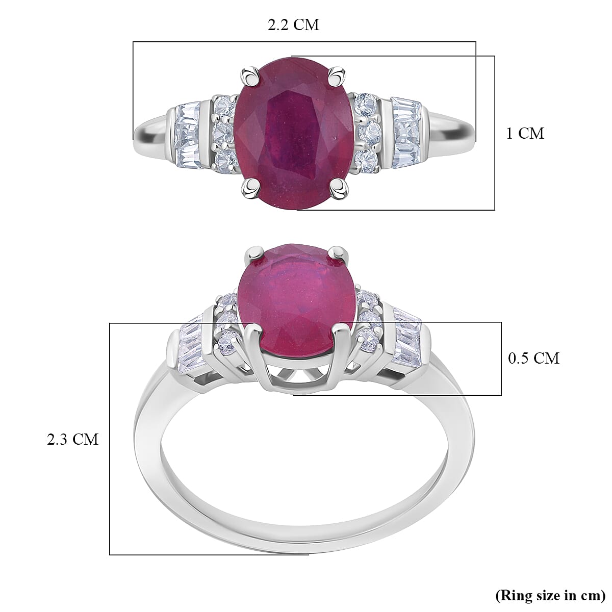 Super Find- Cabo Delgado AAA Ruby & White Zircon Ring in Rhodium Overlay Sterling Silver 2.88 Ct.
