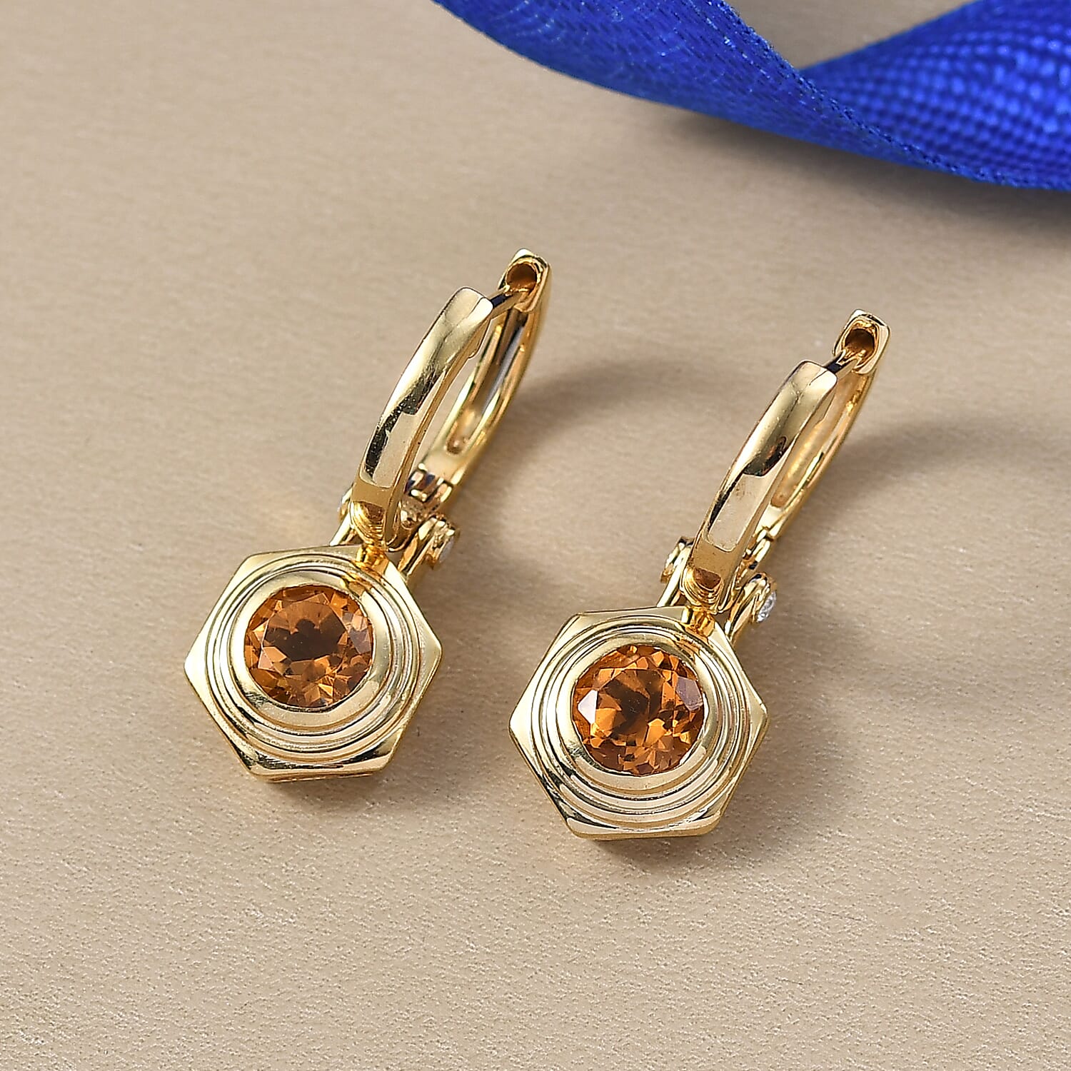 D'Joy Serra Gaucha Citrine & White Zircon Huggies Earring with Hoop in Yellow Gold Plated Sterling Silver 1.67 Ct, Silver Wt. 5.14 Gms.