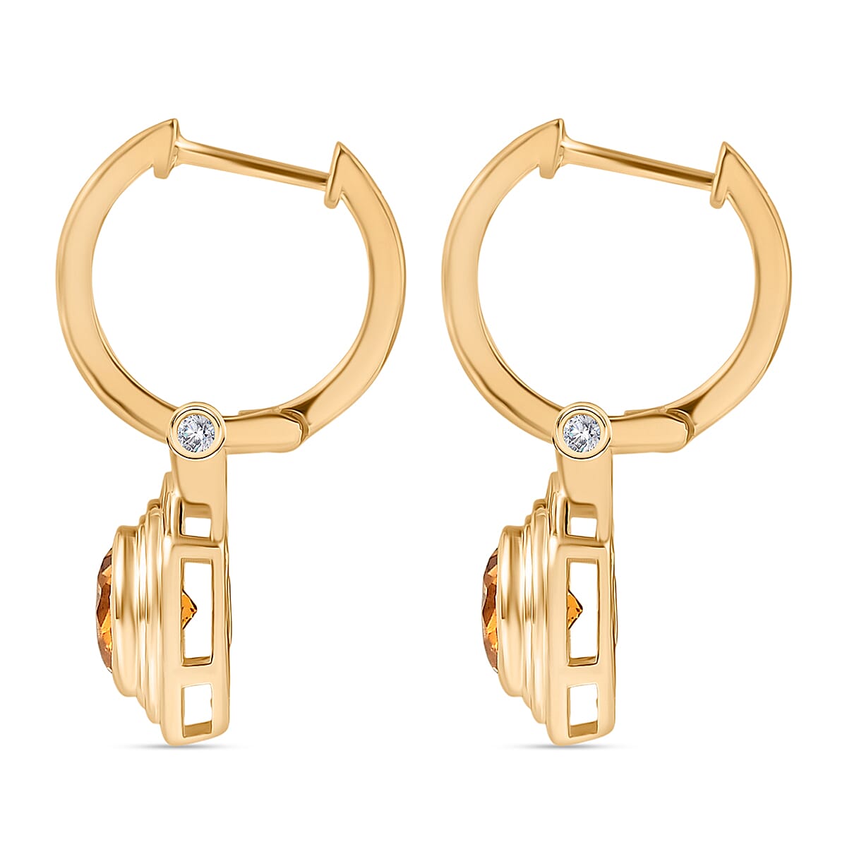 D'Joy Serra Gaucha Citrine & White Zircon Huggies Earring with Hoop in Yellow Gold Plated Sterling Silver 1.67 Ct, Silver Wt. 5.14 Gms.
