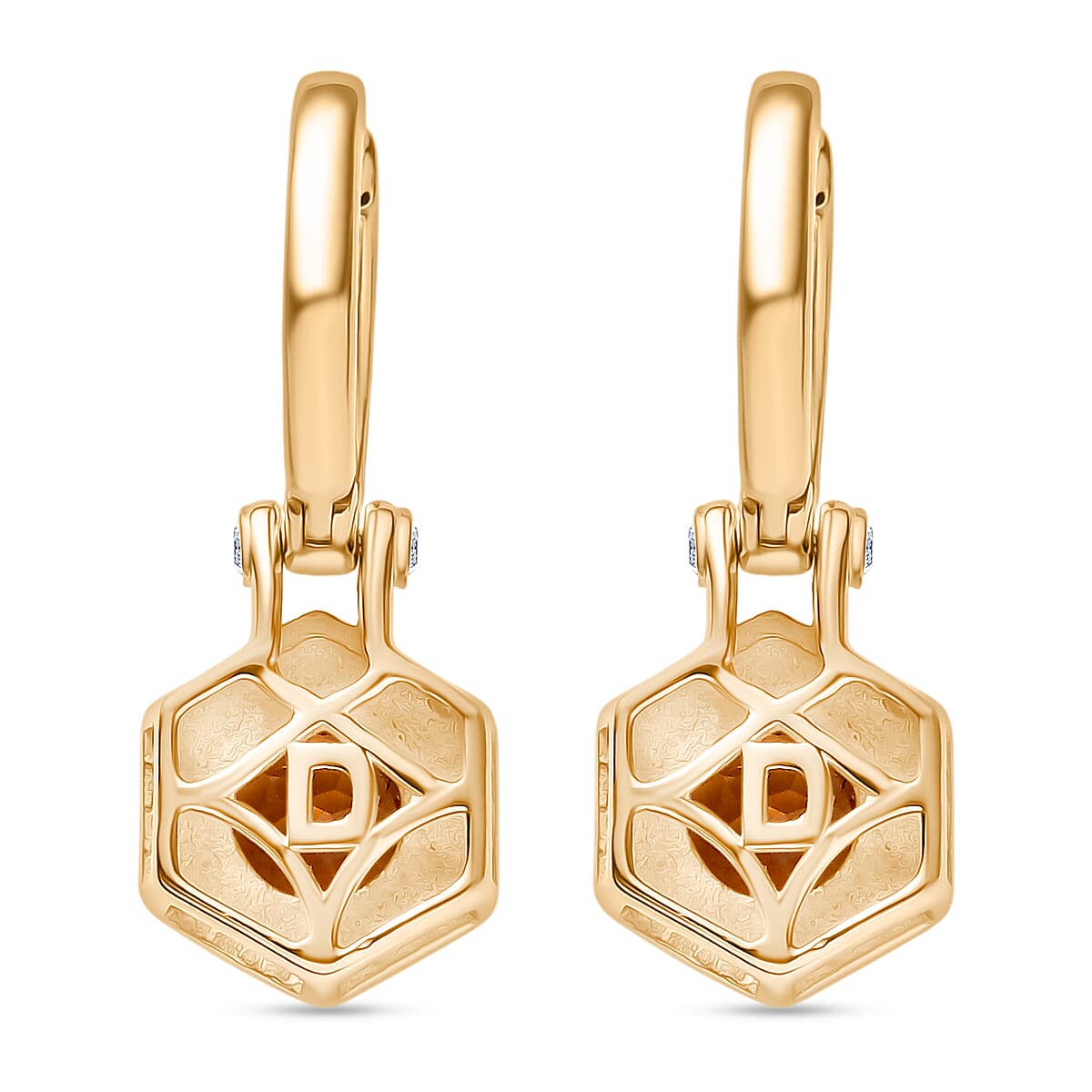 D'Joy Serra Gaucha Citrine & White Zircon Huggies Earring with Hoop in Yellow Gold Plated Sterling Silver 1.67 Ct, Silver Wt. 5.14 Gms.