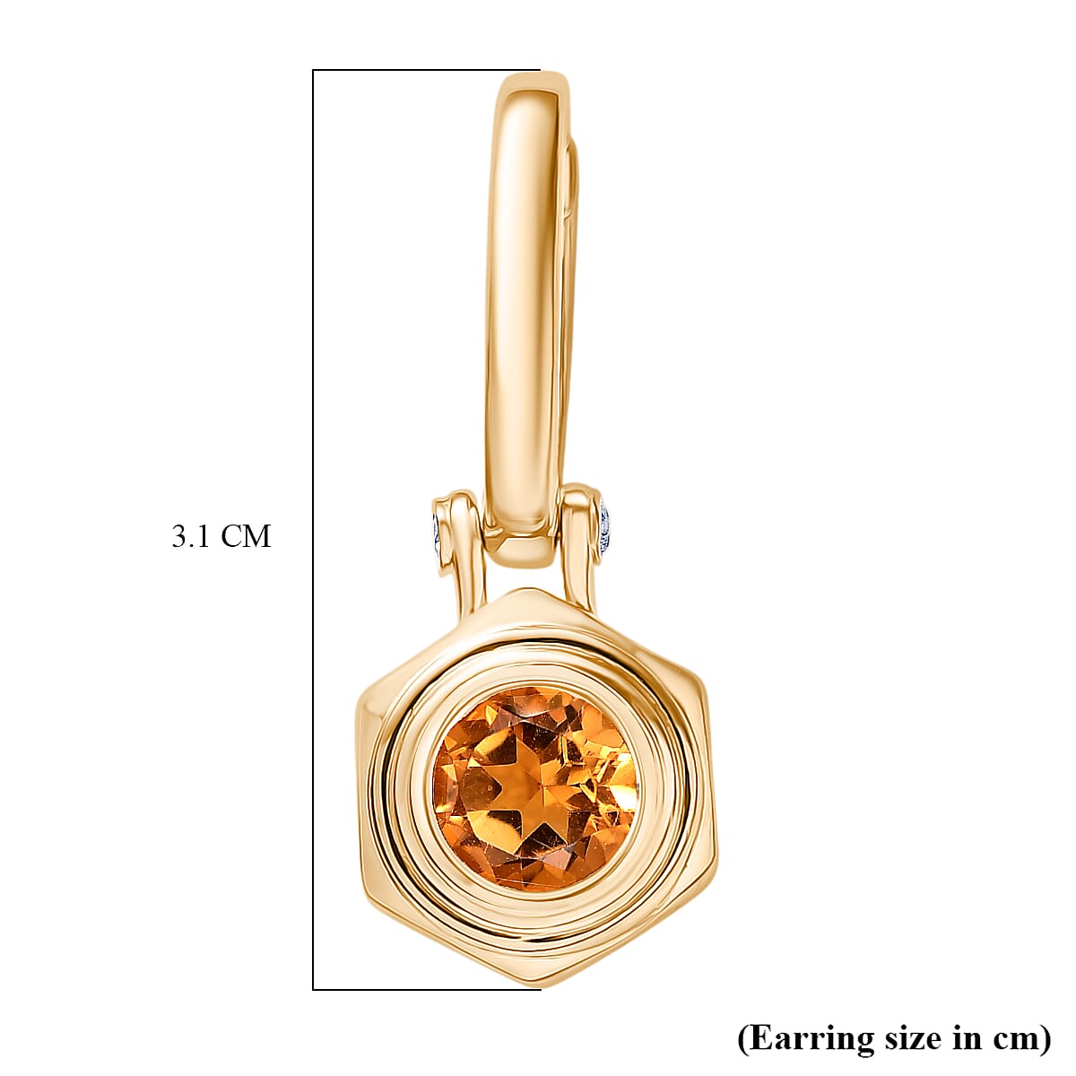 D'Joy Serra Gaucha Citrine & White Zircon Huggies Earring with Hoop in Yellow Gold Plated Sterling Silver 1.67 Ct, Silver Wt. 5.14 Gms.