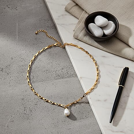 Designer Inspired- White Shell Pearl Necklace (Size - 20-2 Inch Ext)