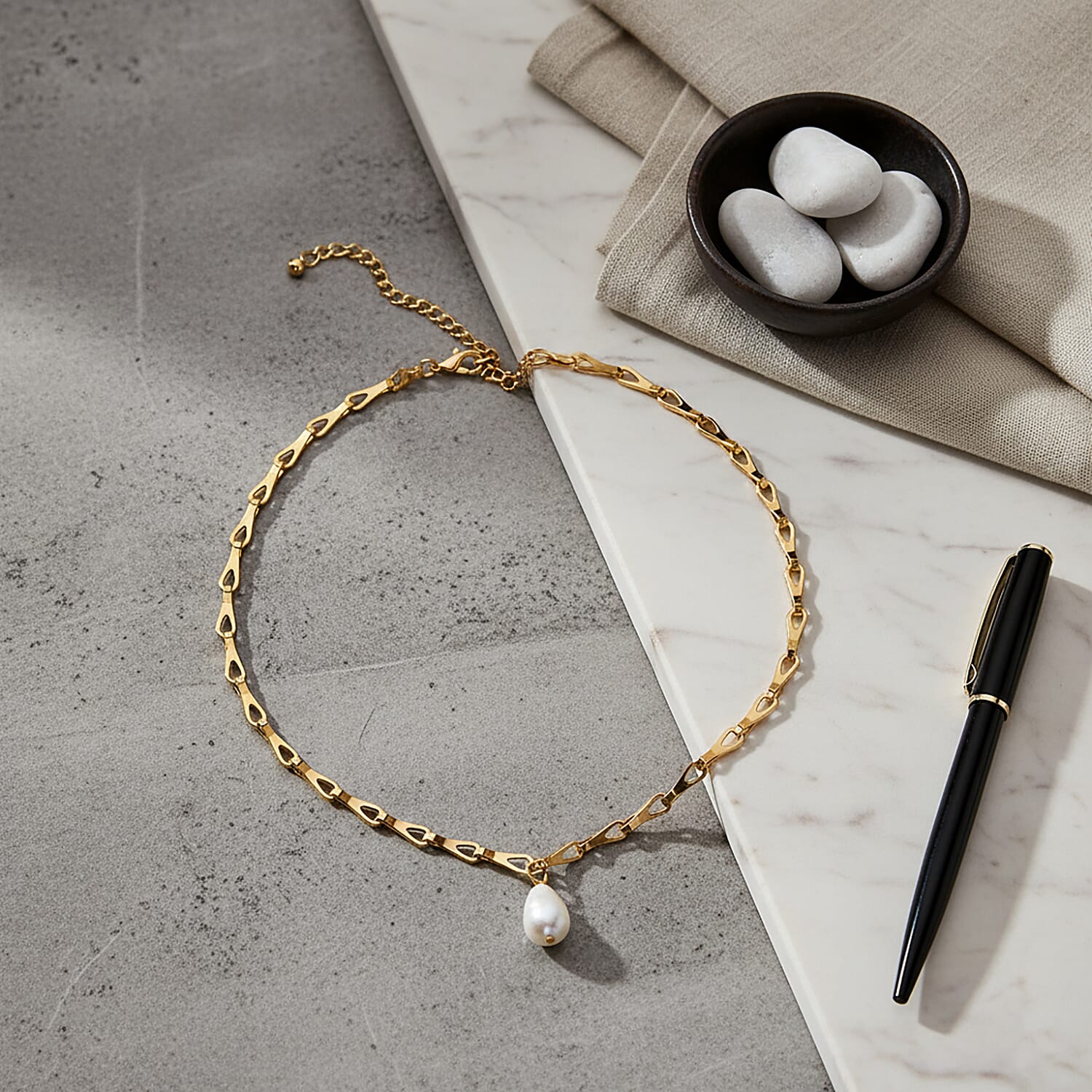 Designer Inspired- White Shell Pearl Necklace (Size - 20-2 Inch Ext)