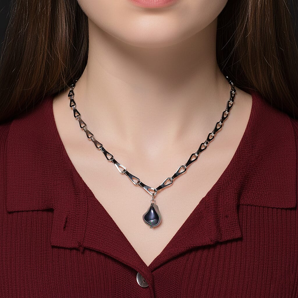 Designer Inspired- Peacock Color Shell Pearl Necklace (Size - 20 - 2 Inch Ext)