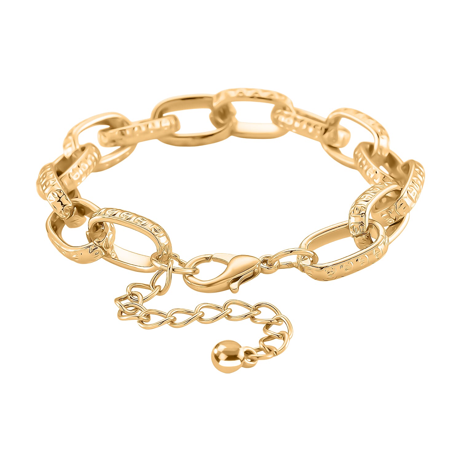 Paperclip Bracelet (Size - 7.5 - 2 Inch Ext) in Yellow Gold Plated