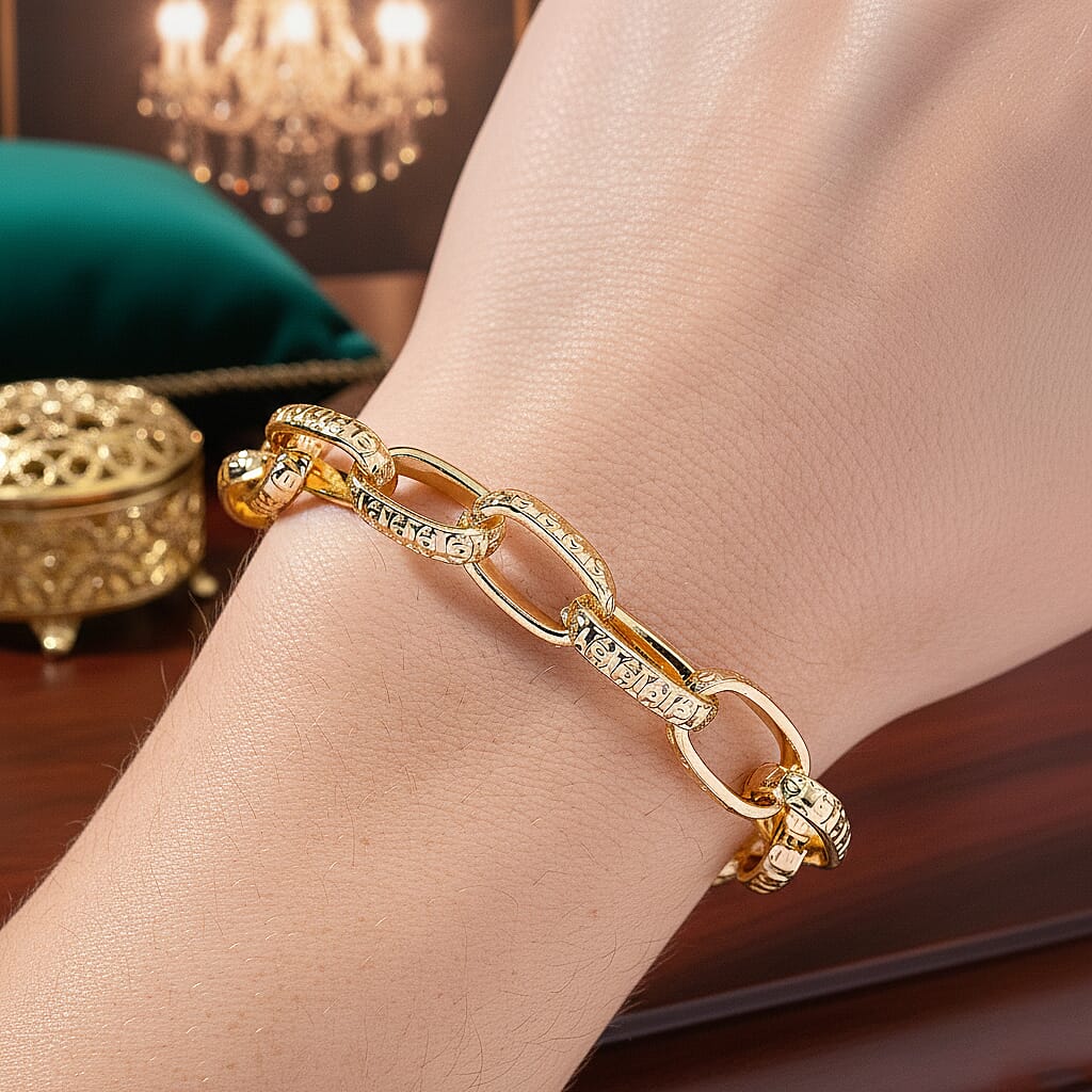 Paperclip Bracelet (Size - 7.5 - 2 Inch Ext) in Yellow Gold Plated