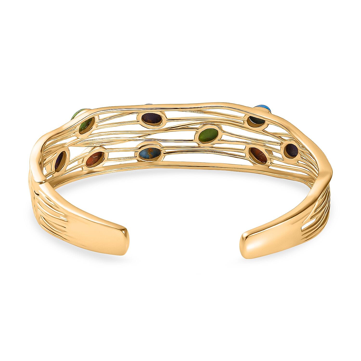 EverTrue Purple Turquoise & Multi Gemstones Cuff Bangle (Size - 7.5) in Yellow Gold Plated 5.79 Ct.