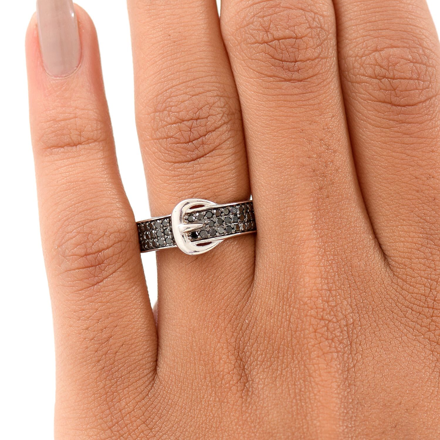 D'Joy Black Diamond Band Ring in Rhodium OverlaySterling Silver  0.50 Ct.