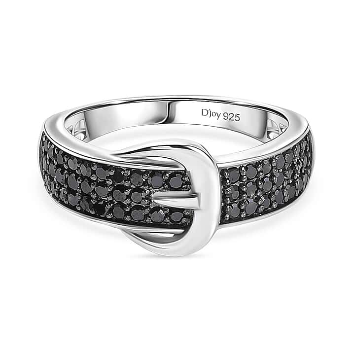 D'Joy Black Diamond Buckle Ring in Rhodium Overlay Sterling Silver 0.50 Ct.