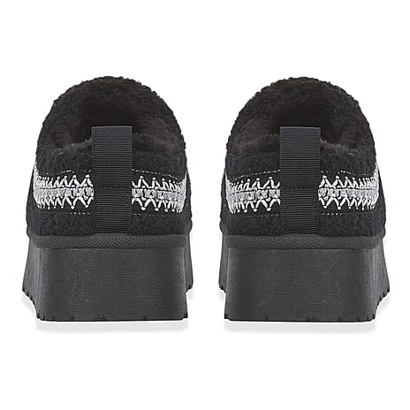 Emma Panda Embroidered Trim Platform Sherpa Boots (Size 5) - Black