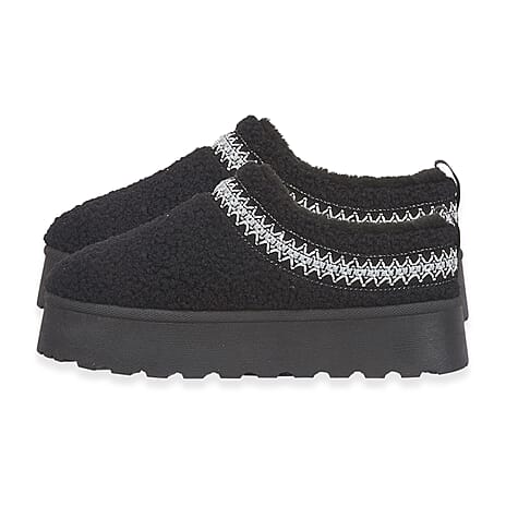 Emma Panda Embroidered Trim Platform Sherpa Boots (Size 6) - Black