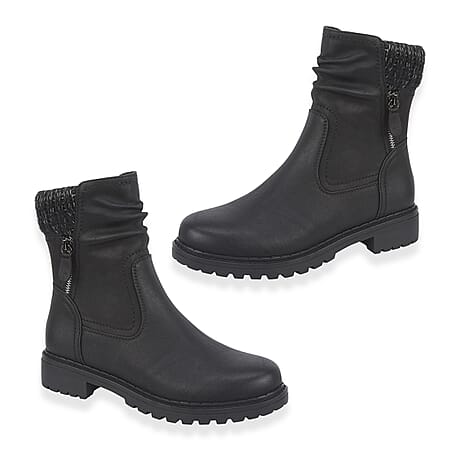 Emma Copenhagen Faux Suede Ankle Boots With Knit Cuff (Size 5) - Black