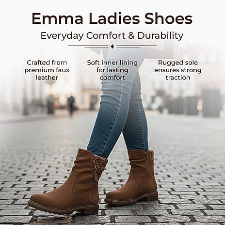 Emma Copenhagen Faux Suede Ankle Boots With Knit Cuff (Size 5) - Camel