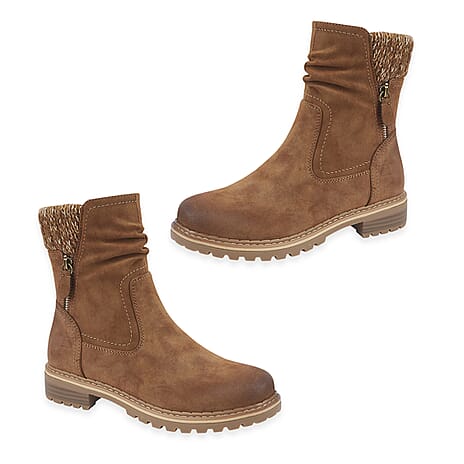 Emma Copenhagen Faux Suede Ankle Boots With Knit Cuff (Size 8) - Camel