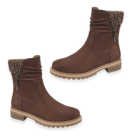 Emma Copenhagen Faux Suede Ankle Boots With Knit Cuff (Size 8) - Brown