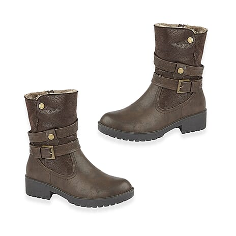 Emma Alice Faux Fur Lined Mid Calf Boots (Size 5) - Brown