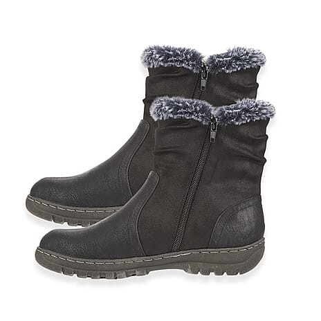 Emma Hazel Winter Boot With Faux Fur Trim (Size 4) - Black