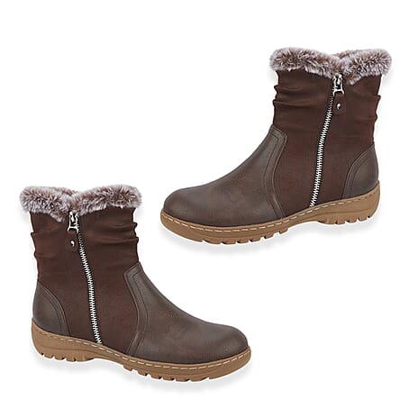 Emma Hazel Winter Boot With Faux Fur Trim (Size 4) - Cognac