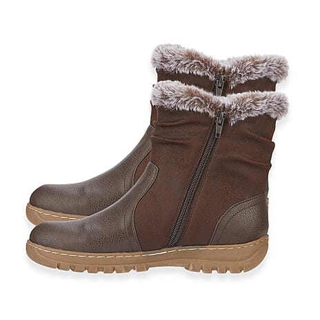 Emma Hazel Winter Boot With Faux Fur Trim (Size 7) - Cognac