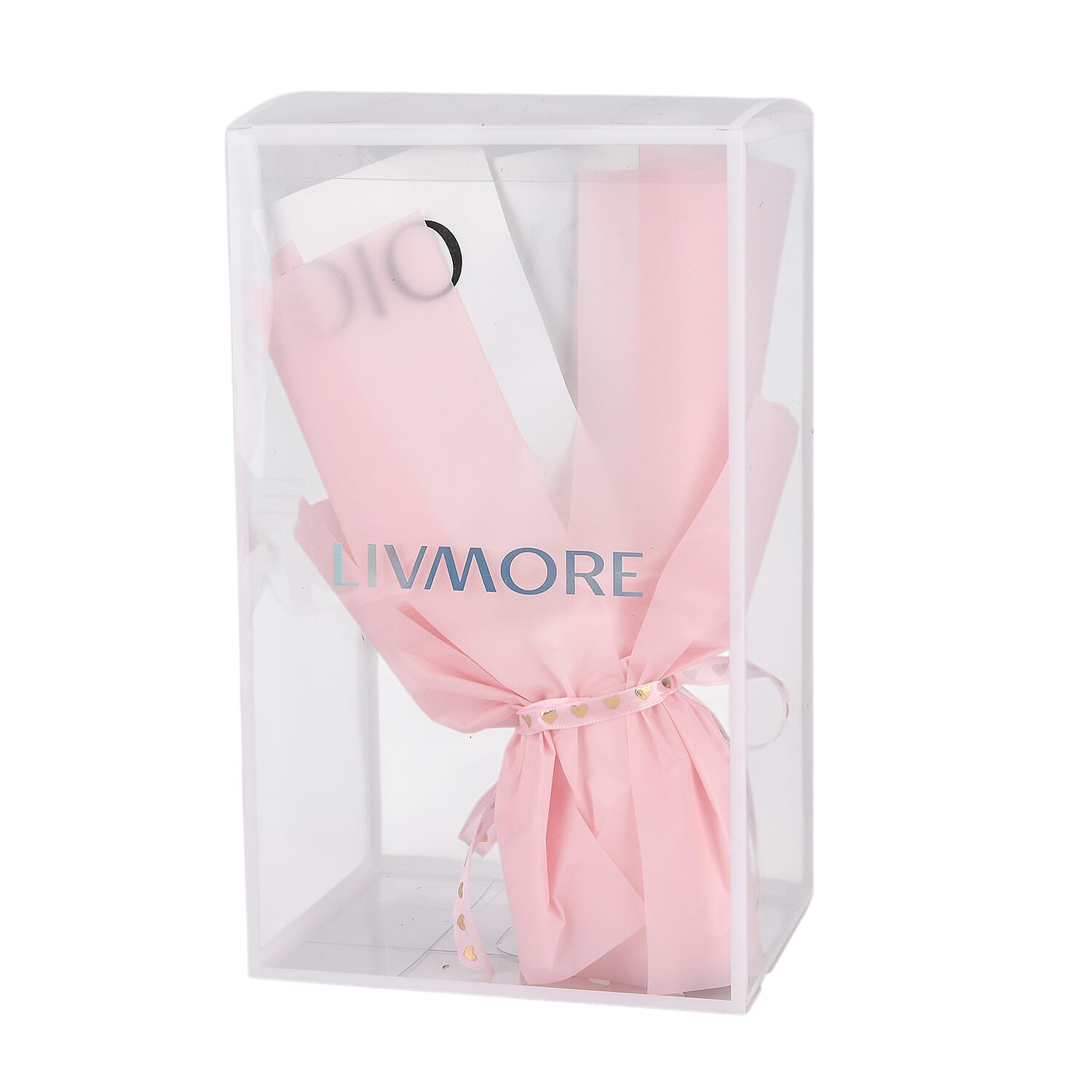 LIVMORE Handmade Knitted Flower Bouquet with Little Bear & LED Lights (26cm) - Pink