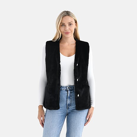 - Maisi Faux Fur Half-Sleeve Luxe Gilet (Size L-XL) - Black