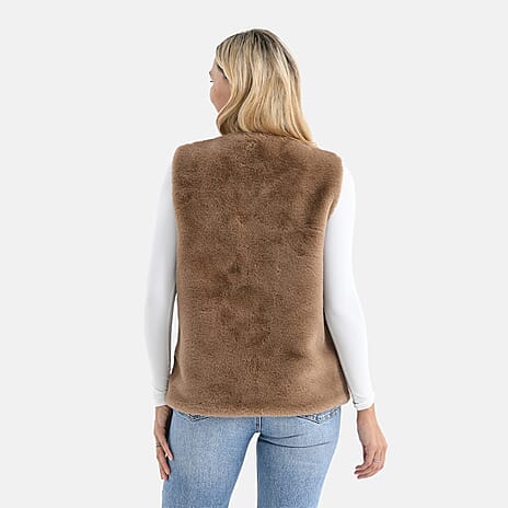 - Maisi Faux Fur Half-Sleeve Luxe Gilet (Size S-M) - Brown