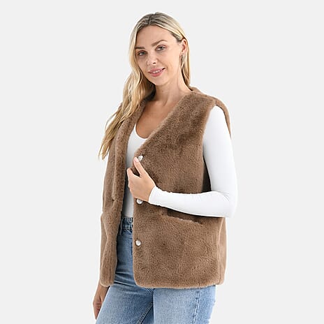 - Maisi Faux Fur Half-Sleeve Luxe Gilet (Size S-M) - Brown