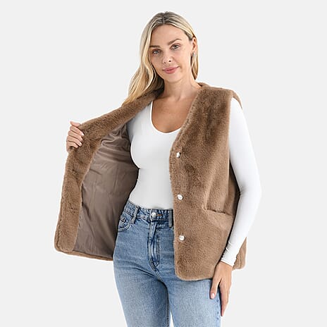 - Maisi Faux Fur Half-Sleeve Luxe Gilet (Size S-M) - Brown