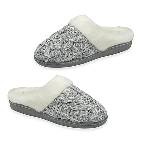 Dunlop Maeve Knitted Mule Slipper (Size 8) - Grey