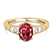 D'Joy Lab Grown Padparadscha Sapphire & White Zircon Ring in 18K Yellow Gold Plating Sterling Silver 2.22 Ct.