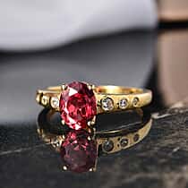 D'Joy Lab Grown Padparadscha Sapphire & White Zircon Ring in 18K Yellow Gold Plating Sterling Silver 2.22 Ct.