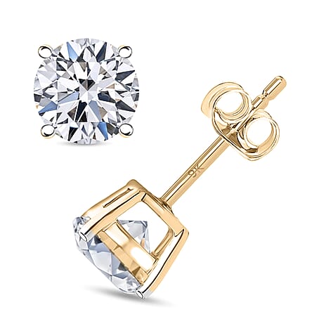 Luxuriant 9K Yellow Gold SGL Certified (SI-GH) Lab Grown Diamond Stud Push Back Earring 2.00 Ct.
