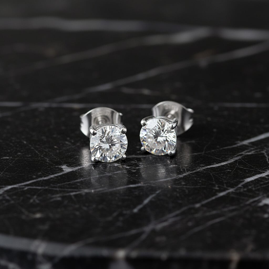 Luxuriant 9K White Gold SGL Certified (SI-GH) Round Brilliant Cut Lab Grown Diamond Stud Push Back Earrings 2.00 Ct.